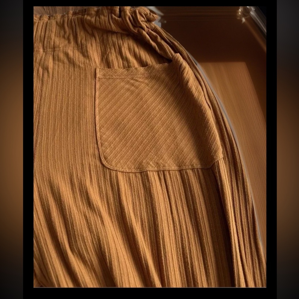 Free People Movement Blissed Out Pant Long Wide Leg Stretch Ribbed Brown - Picture 10 of 17